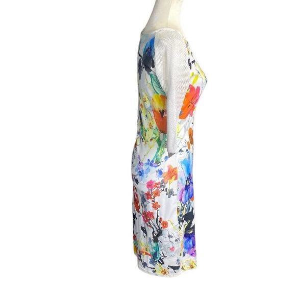 Fashion House Body-con Fitted Knee Length V Neck Jersey Knit Floral Dress Size L - Picture 4 of 8